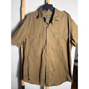 Orvis Brown Tan Utility Workwear Outdoor Mens Large Shirt